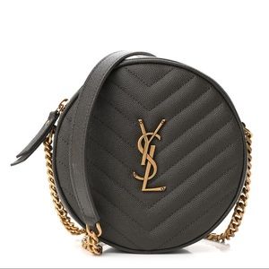 SAINT LAURENT Grain De Poudre Matelasse Chevron Quilted Round Vinyle Camera Bag